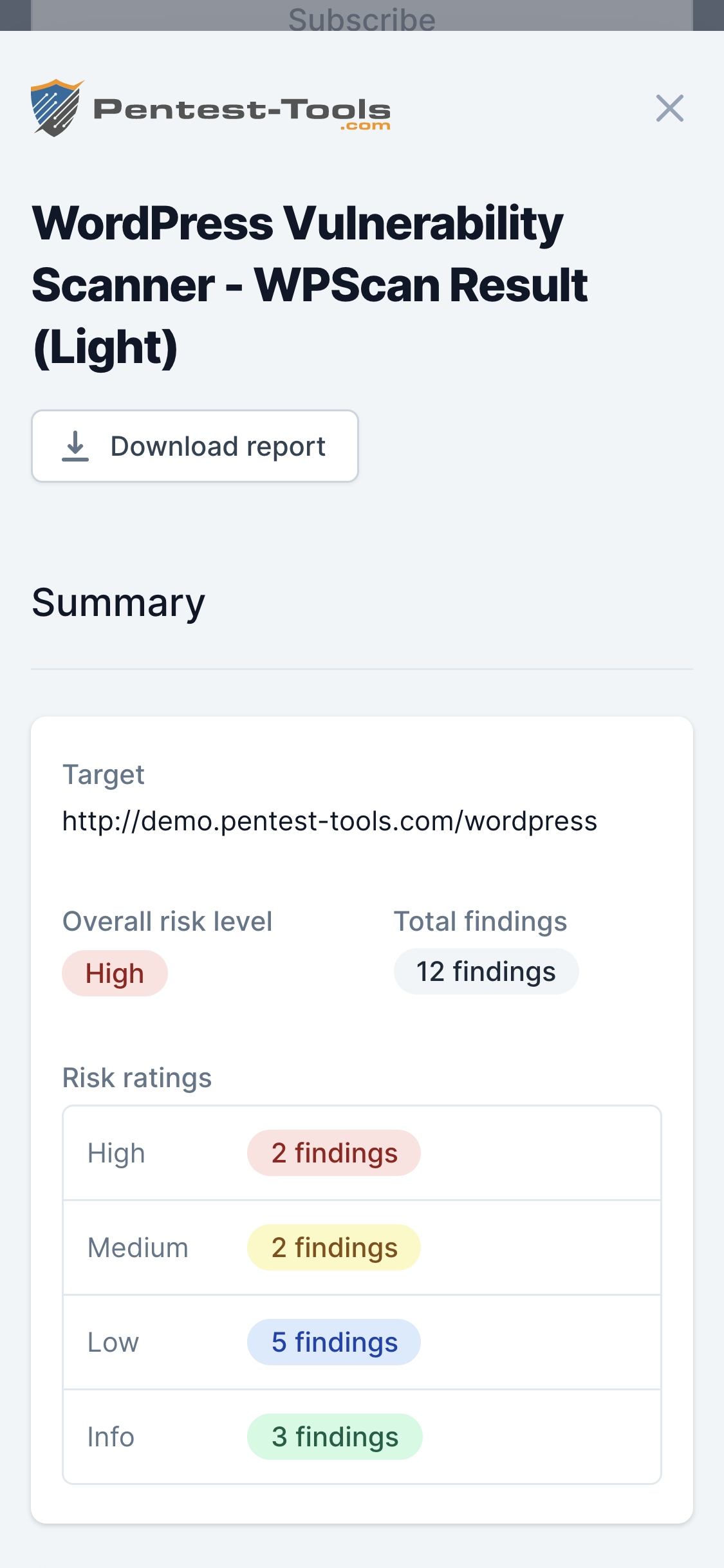 Pentest-Tools.com WordPress Scanner Sample Report